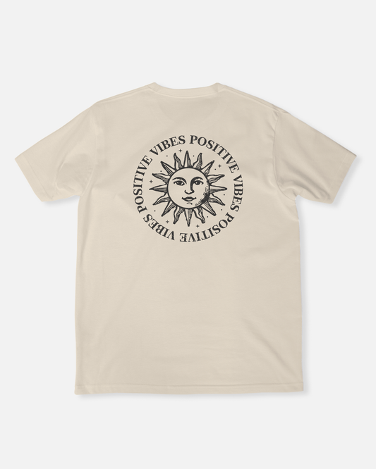 Positive Vibes natural T-shirt with graphic artwork