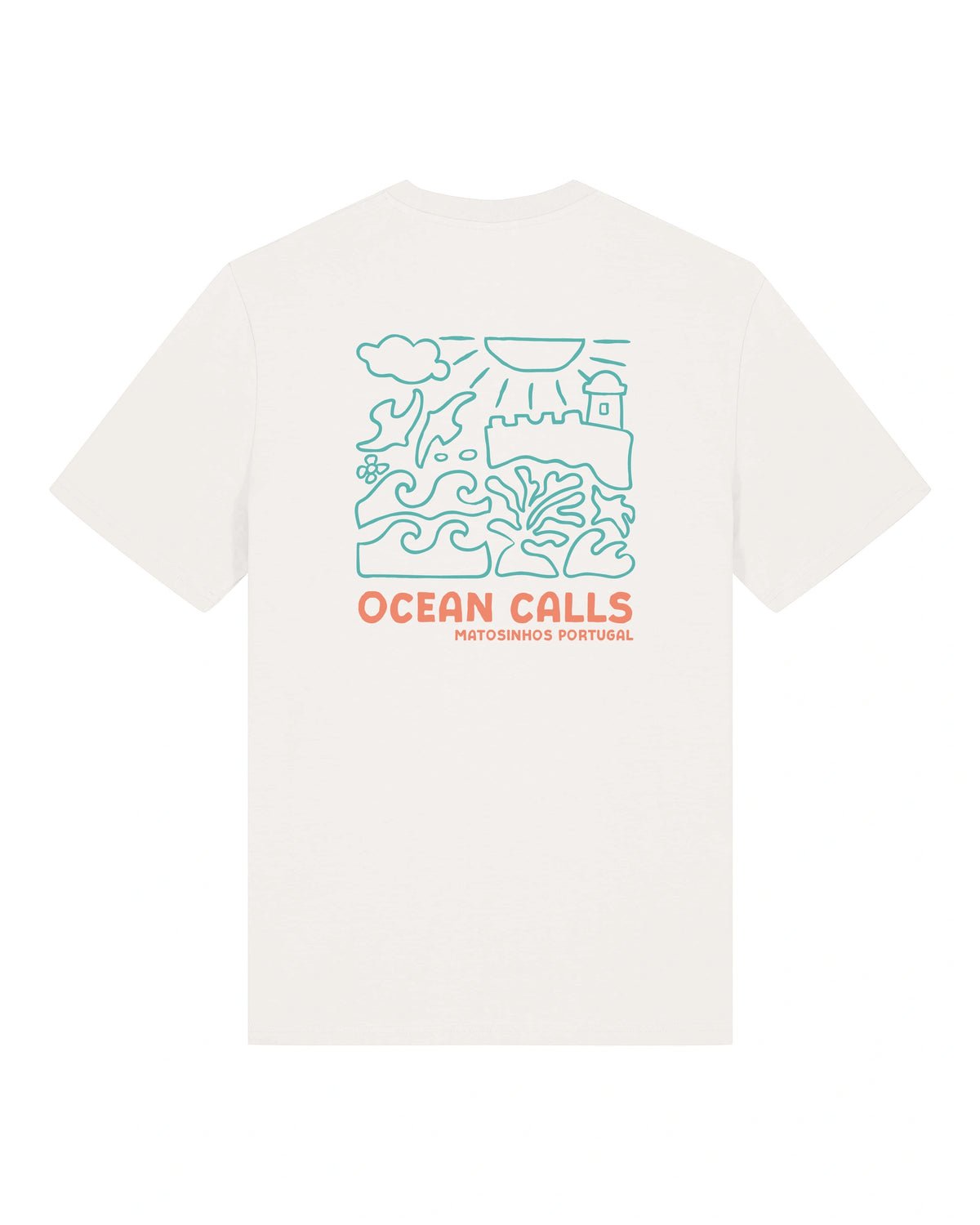 Sandbreese Matosinhos off-white T-shirt with graphic artwork, back view
