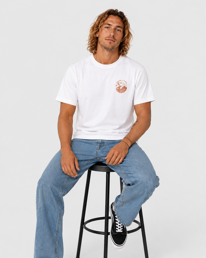 Sandbreese Ribeira d’Ilhas white T-shirt worn by a man, front view