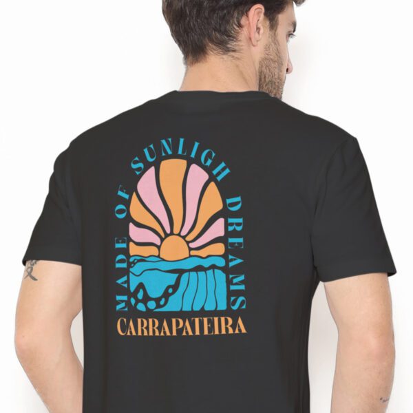 Sunrays over Carrapateira beach graphic on unisex T-shirt