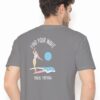 Dark grey surf graphic tee featuring woman riding a wave and sun