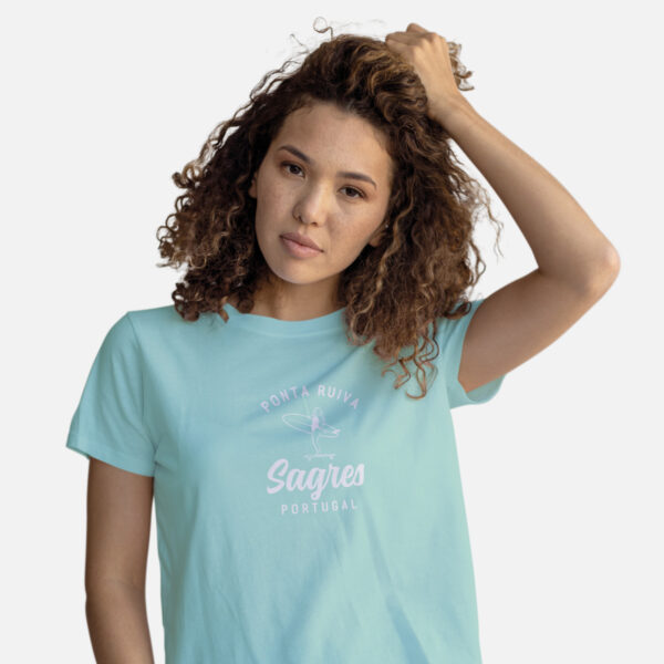 Women’s T-shirt with Ponta Ruiva Beach Lisbon Portugal surf and sun illustration