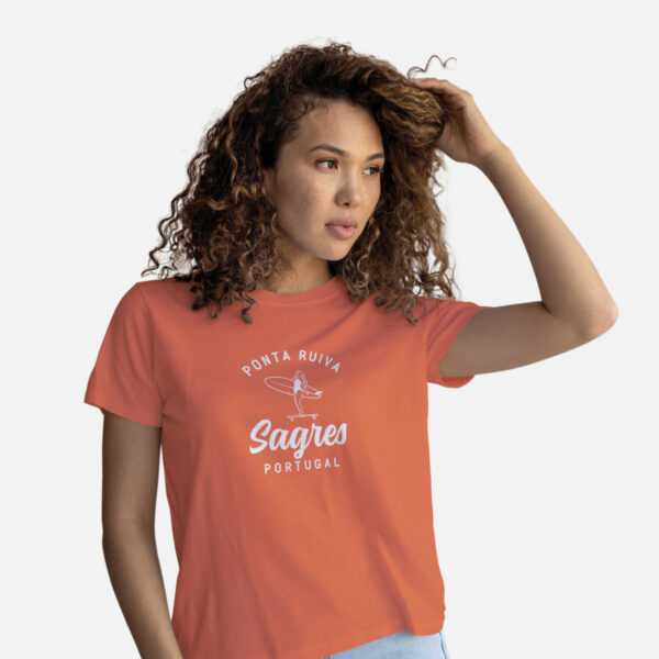 Women’s T-shirt with Ponta Ruiva Beach Lisbon Portugal surf and sun illustration