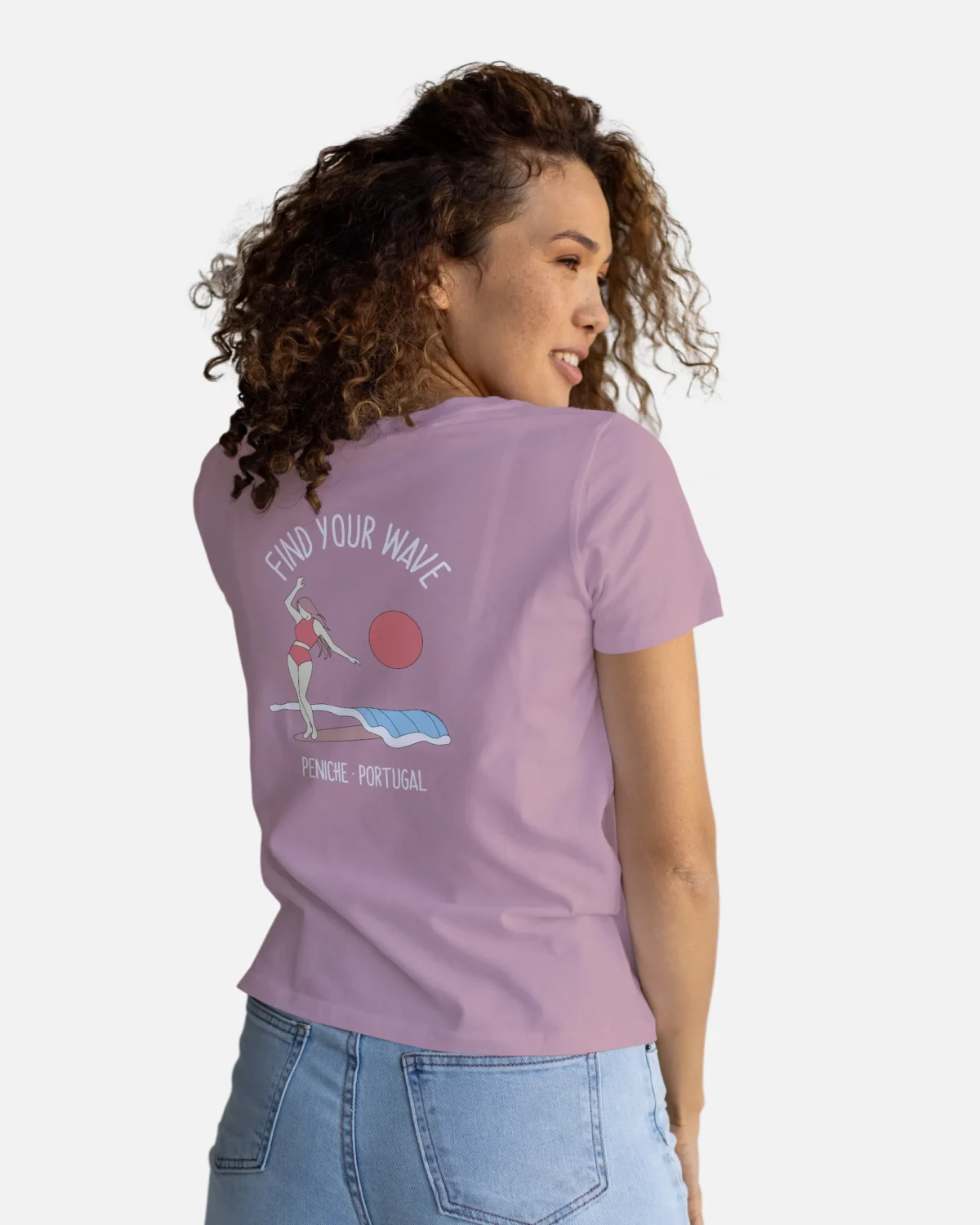 Find Your Wave T-Shirt Pink with model back view