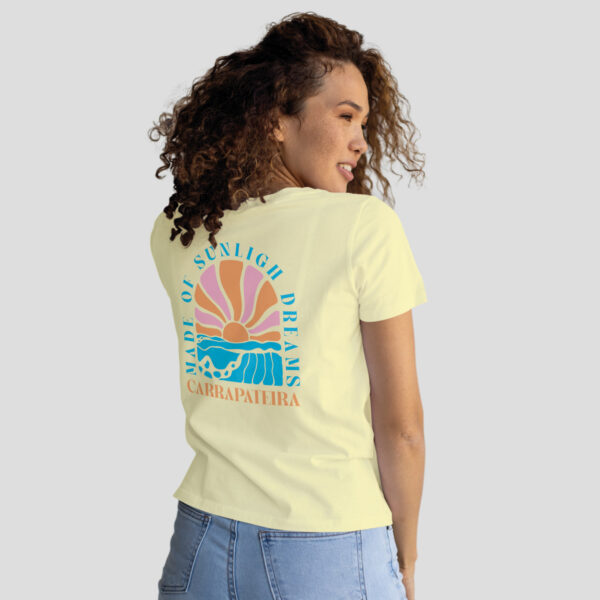 Women’s coastal-style T-shirt with sunray graphic inspired by Carrapateira.