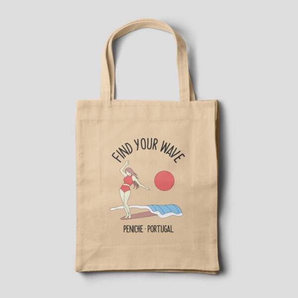 Unisex beige tote bag with minimalist Your Wave coastal design.