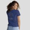 Elegant women’s T-shirt in navy featuring a minimalist “Between Salt and Sky” illustration inspired by Beliche Beach. Soft, breathable fabric with a flattering fit – perfect for coastal lovers, beach trips, or casual summer wear.